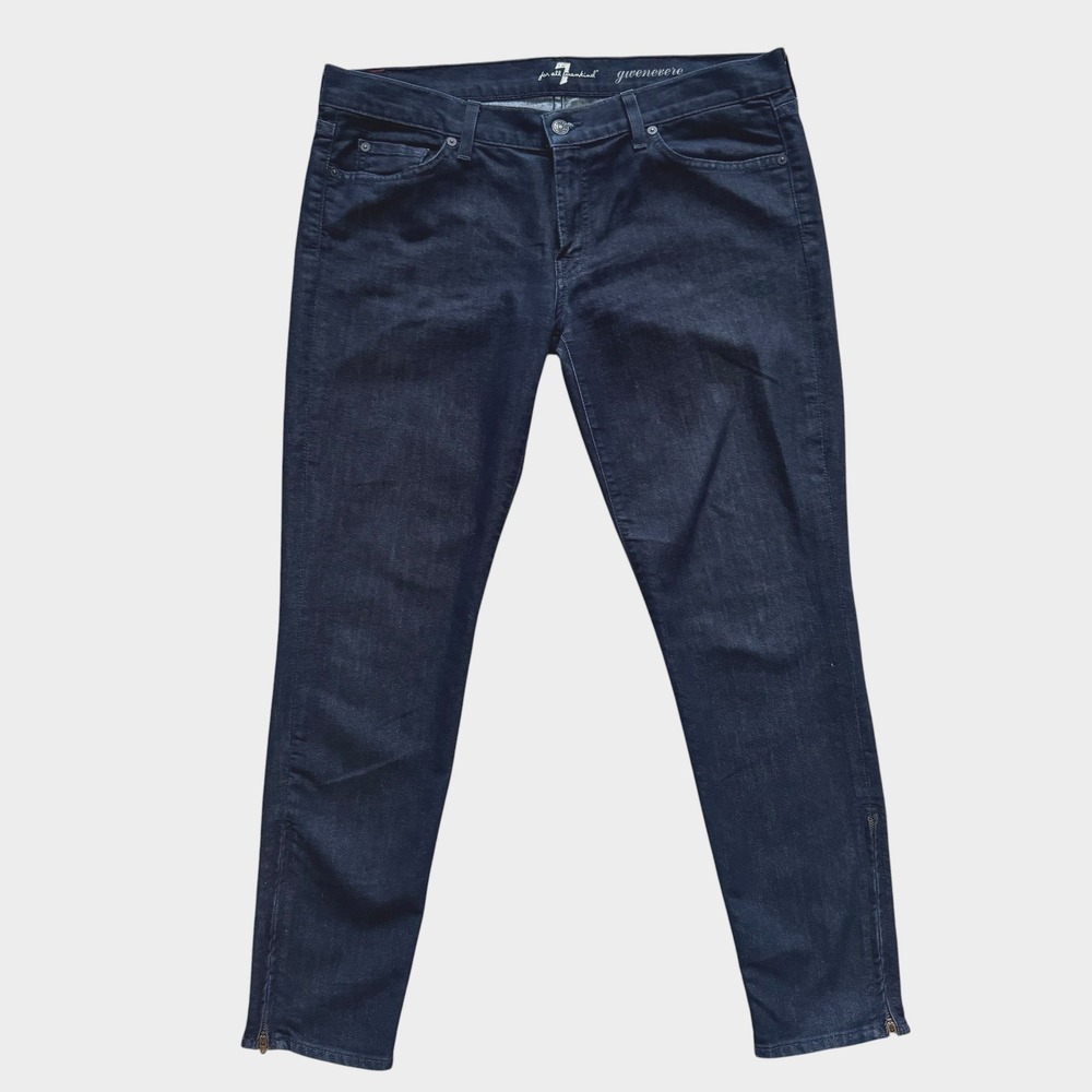 7 For All Mankind Gwenevere Dark Indigo Skinny Ankle Zip Jeans 32 moto edgy